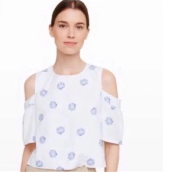 Blue and white cold shoulder top hot sale